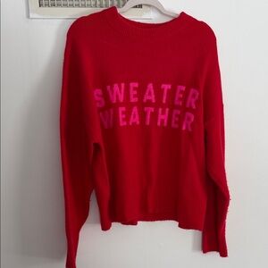 a new day Red Crewneck Sweater with Pink 'SWEATER WEATHER' Text